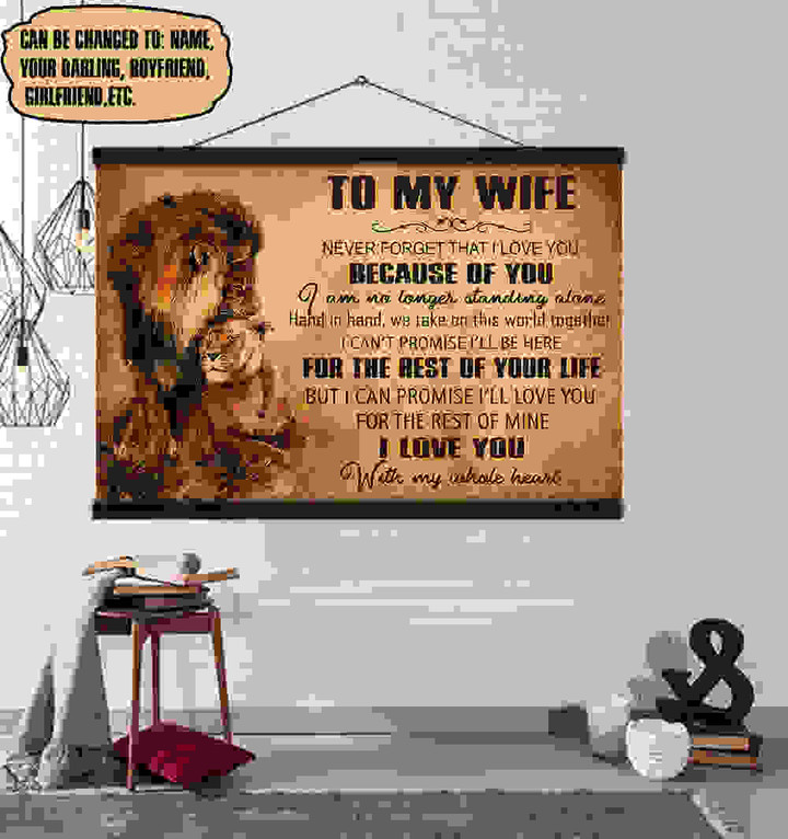 (Lp138) Customizable Lion Canvas – Husband To Wife- I Love You.
