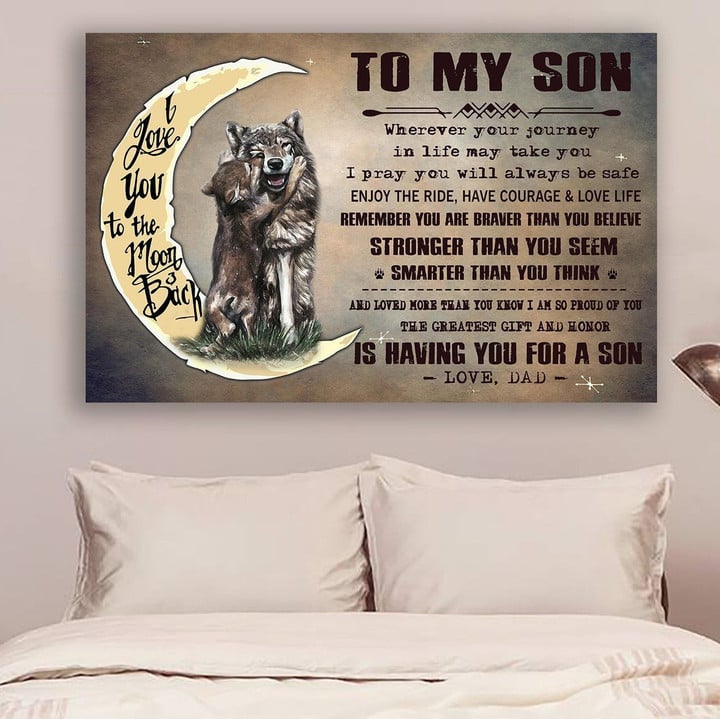 (Ll58) Customizable Wolf Canvas - Dad To Son- You Are Braver