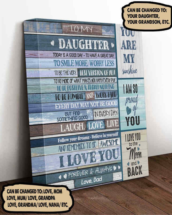 (Lhlc4) Customizable Family Canvas Full Frame-Dad To Daughter- Laugh-Love-Live.