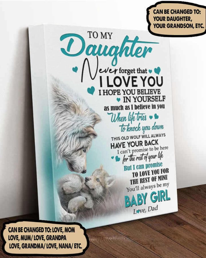 (Lhlc3) Customizable Wolf Canvas Full Frame-Dad To Daughter- Baby Girl.
