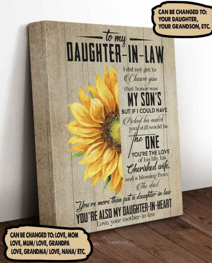 (Lhlc2) Customizable Sunflower Canvas Full Frame- Mother-In-Law To Daughter-In-Law-Daughter In Heart.
