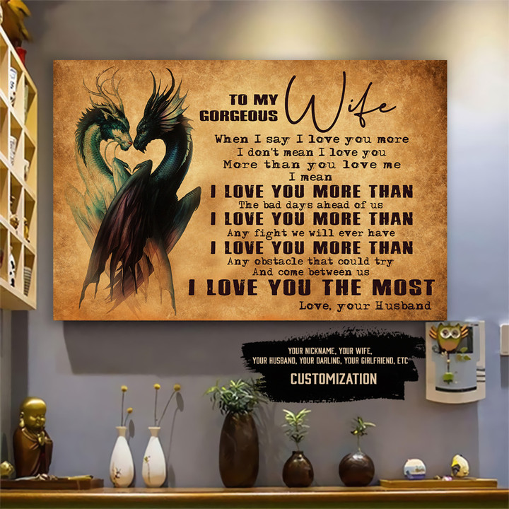 (Da42) Customizable Dragon Poster -Canvas Husband To Wife - I Love You More Than.