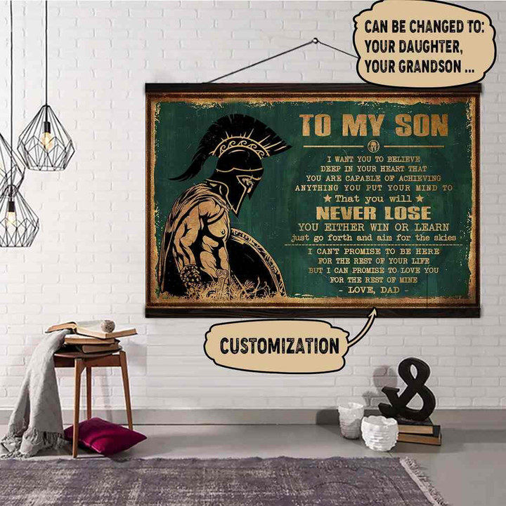 (Da308) Customizable Spartan Hanging Canvas - To My Son-Never Lose.