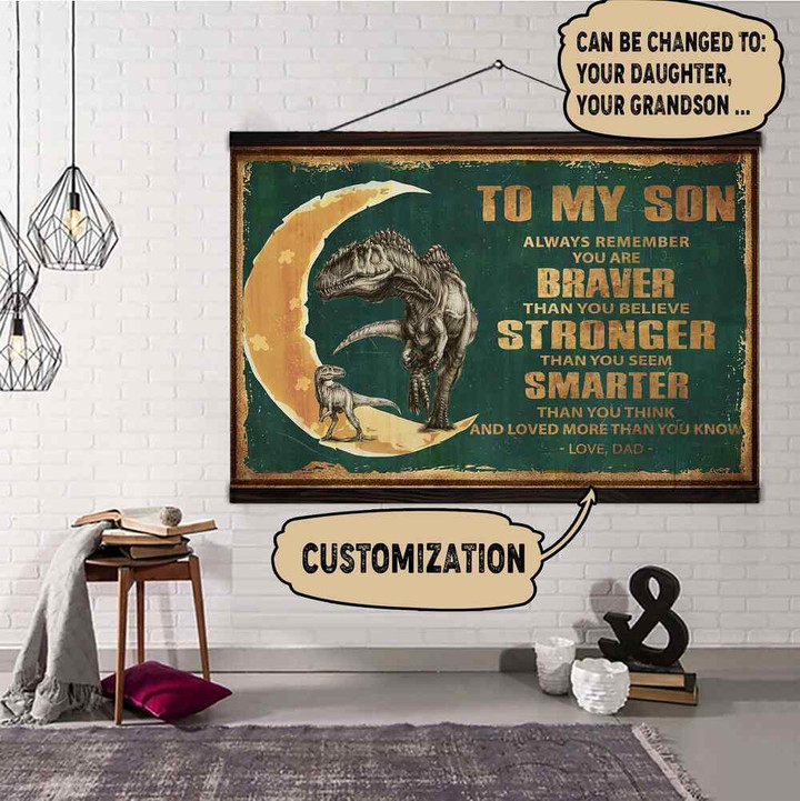 (Da305) Customizable T-Rex Hanging Canvas - To My Son-Always Remember.