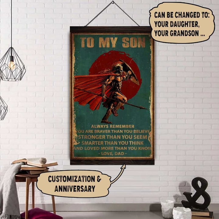 (Da260) Customizable Spartan Hanging Canvas - To My Son- Always Remember.