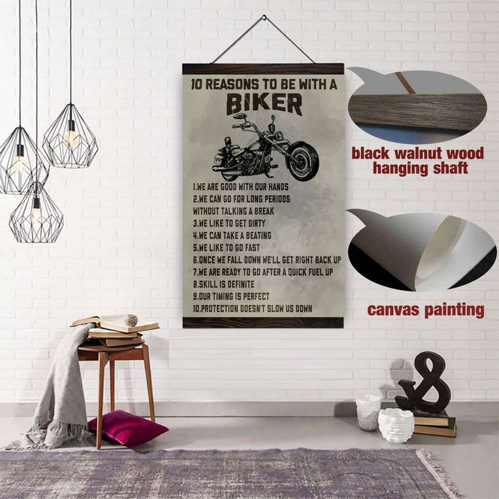 (Cv88) Canvas With The Wood Frame - 10 Reasons To Be With A Biker.