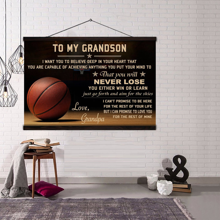 (Cv635) Basketball Hanging Canvas - Grandpa To Grandson Never Lose