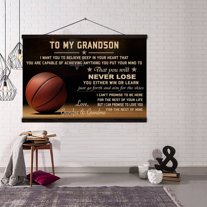 (Cv636) Basketball Hanging Canvas - Grandpa&Grandma To Grandson Never Lose
