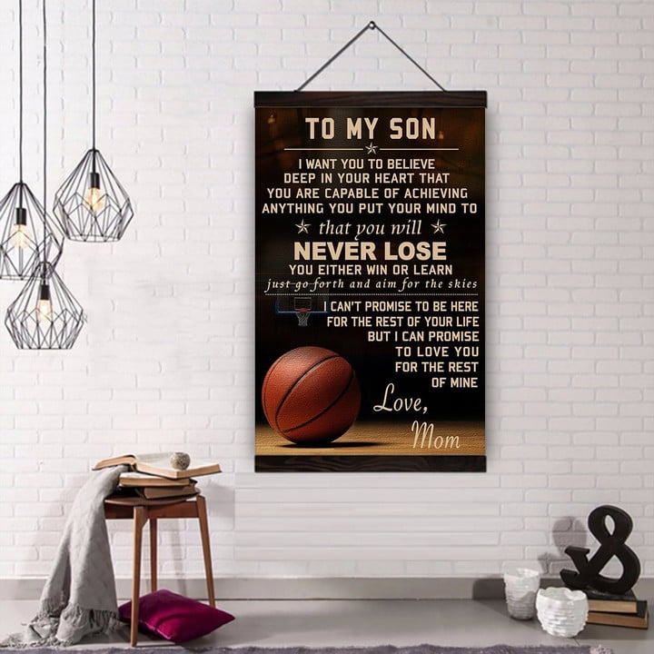 (Cv629) Basketball Hanging Canvas - Mom To Son Never Lose