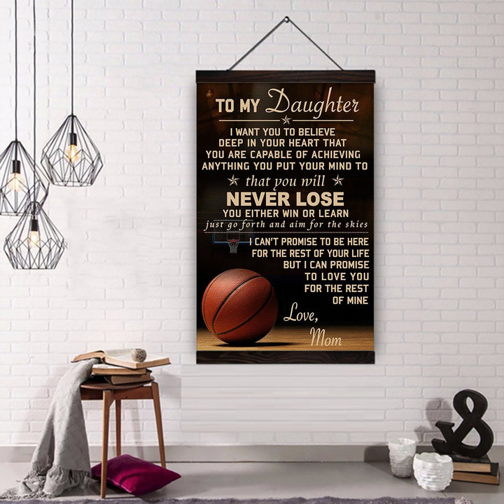 (Cv621) Basketball Hanging Canvas - Mom To Daughter Never Lose