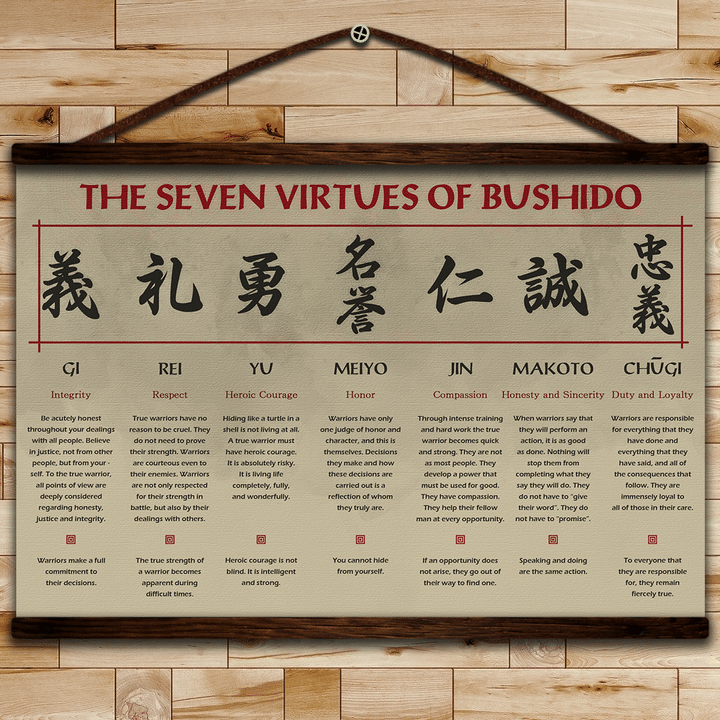 (Cv358) Samurai Hanging Canvas - The Seven Virtues Of Bushido.
