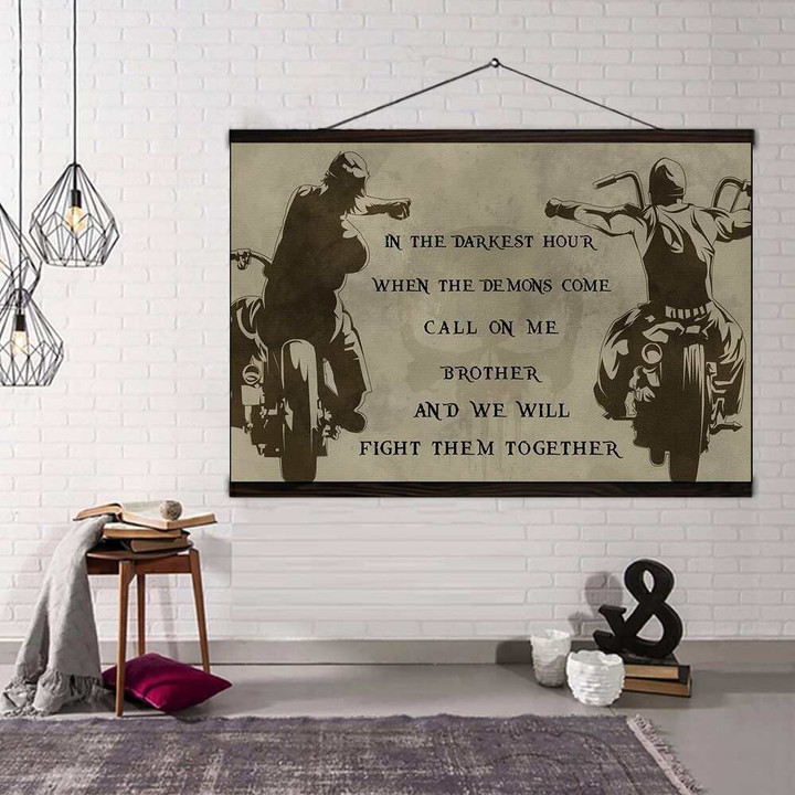 (Cv282) Biker Canvas With The Wood Frame - Call On Me Brother.