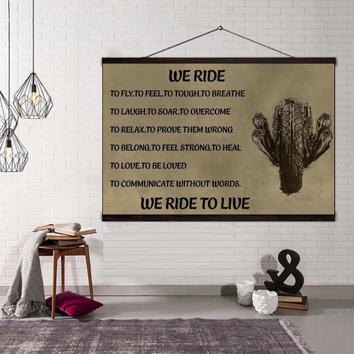 (Cv169) Biker Hanging Canvas - We Ride To Live.