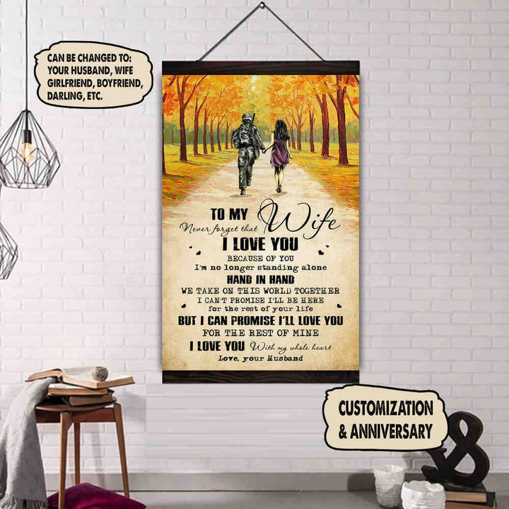 (H435) Customizable Soldier Hanging Canvas- Husband To Wife- I Love You.