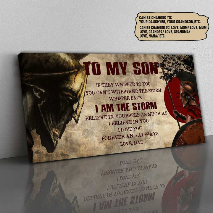 (Da547) Customizable Spartan Canvas Full Frame– Dad To Son – I Am Storm.