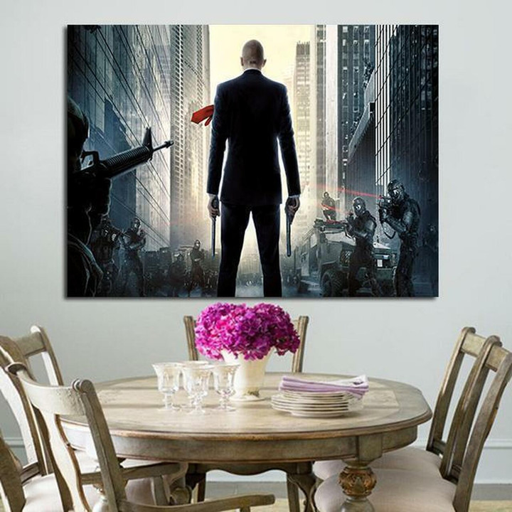 1 Panel Hitman Agent 47 Fight Police In City Wall Art Canvas
