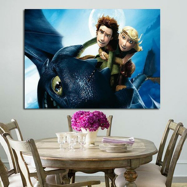 1 Panel Hiccup Astrid And Toothless Wall Art Canvas