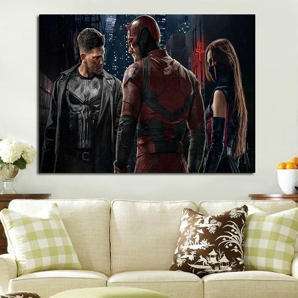 1 Panel Daredevil Elektra And Punisher Wall Art Canvas