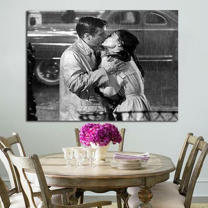 1 Panel Breakfast At Tiffany'S Audrey Hepburn Kisses James Dean Wall Art Canvas