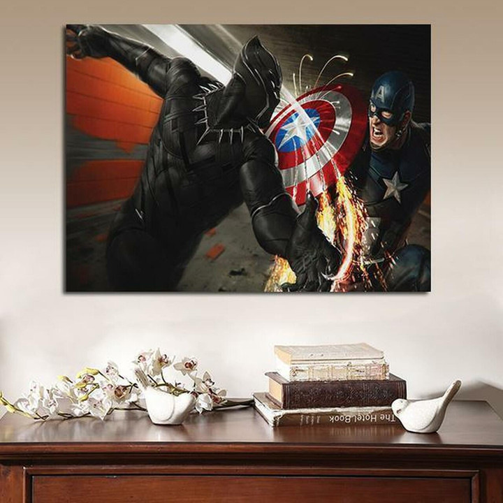 1 Panel Black Panther Vs Captain America Wall Art Canvas