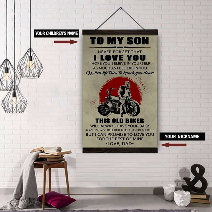 (L170) Biker Canvas With The Wood Frame – Dad To Son – This Old Biker.