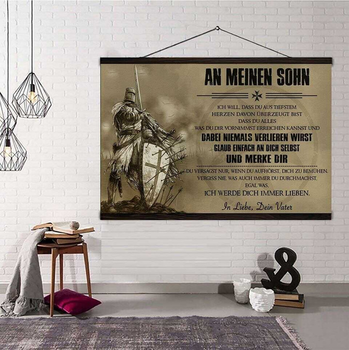 (A58) Knight Templar Hanging Canvas - Dad To Son - Never Lose Ger.
