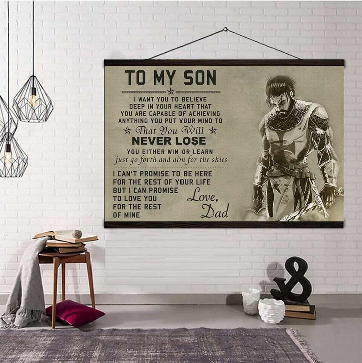 (A55) Knight Templar Hanging Canvas - Dad To Son - Never Lose.