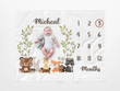 Custom Baby Monthly Milestone Blanket, Monthly Baby Blanket, Woodland Animals Newborn Nursery, Baby Age Blanket, Baby Birthday Blanket, Baby Shower Gift