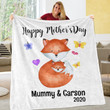 Personalized Fox Happy Mother's Day Fleece Blanket Great Customized Blanket Gifts For Birthday Christmas Thanksgiving, Mother's Day
