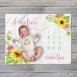 Personalized Sunflower Monthly Milestone Blanket, Newborn Blanket, Baby Shower Gift Track Growth Keepsake