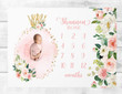 Personalized Princess Crown & Rose Monthly Milestone Blanket, Newborn Blanket, Baby Shower Gift Track Growth Keepsake