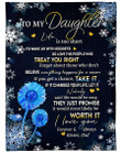 Personalized To My Daughter Blue Sunflower Fleece Blanket From Dad Life Is Too Short To Wake Up With Regrets Great Customized Blanket For Birthday Christmas Thanksgiving