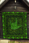 Hand Sign, Green Pattern, Irish Pattern Quilt Blanket Great Customized Blanket Gifts For Birthday Christmas Thanksgiving