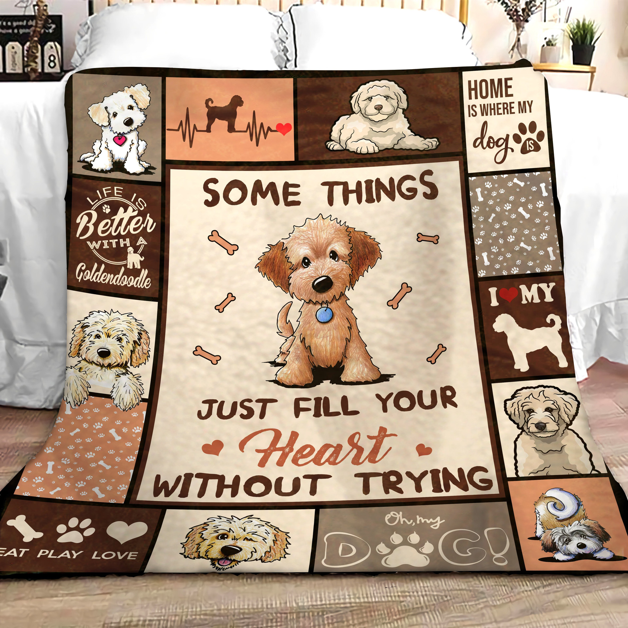 Goldendoodle Dog Some Things Just Fill Your Heart Without Trying Fleece Blanket Great Customized Blanket Gifts For Birthday Christmas Thanksgiving