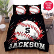 Personalized Baseball Art Black Background Custom Name Duvet Cover Bedding Set