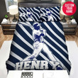 Personalized Baseball Player On Striped Background Custom Name Duvet Cover Bedding Set
