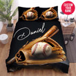 Personalized Baseball Stuff Dark Background Custom Name Duvet Cover Bedding Set
