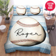 Personalized Baseball Ball On Striped Custom Name Duvet Cover Bedding Set