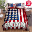 Personalized Baseball American Flag Custom Name Duvet Cover Bedding Set