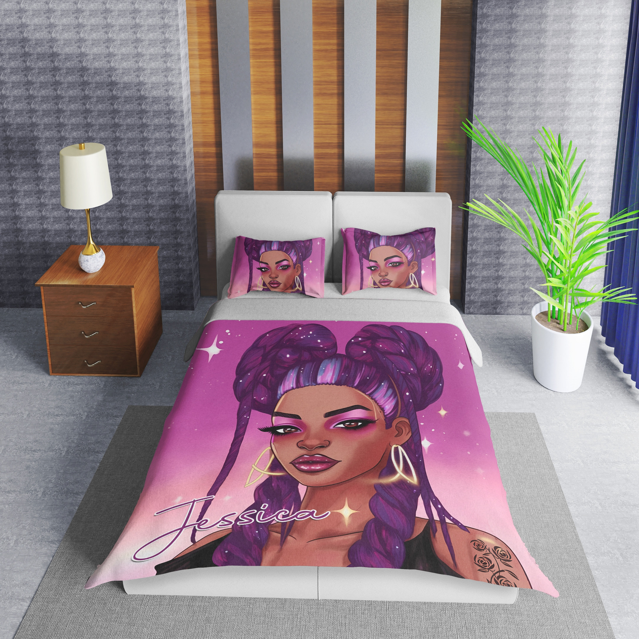 Personalized Black Cool Girl Tattoo Duvet Cover Bedding Set
