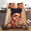 Personalized African American Woman Black Girl Box Braid Bun Hairstyle Duvet Cover Bedding Set