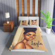 Personalized African American Woman Black Girl Box Braid Bun Hairstyle Duvet Cover Bedding Set