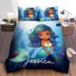 Personalized Cute Black Little Girl Minty Black Mermaid Duvet Cover Bedding Set