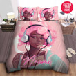 Personalized Cool Black Girl With Pink Hair Wearing Headphone Duvet Cover Bedding Set