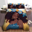 Personalized Black Smiling Girl Cute Flower Hair Duvet Cover Bedding Set