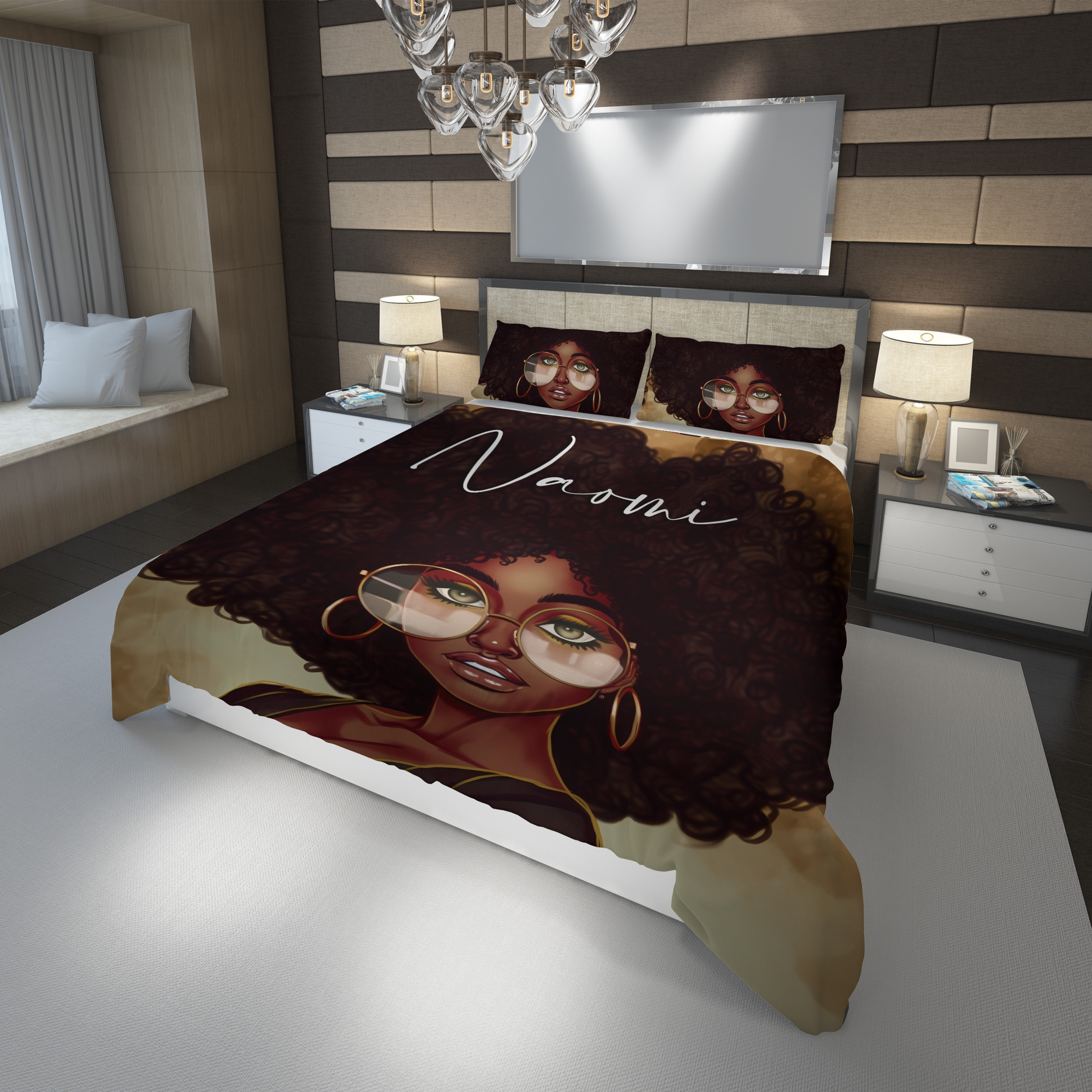 Personalized Curly Black Girl Duvet Cover Bedding Set