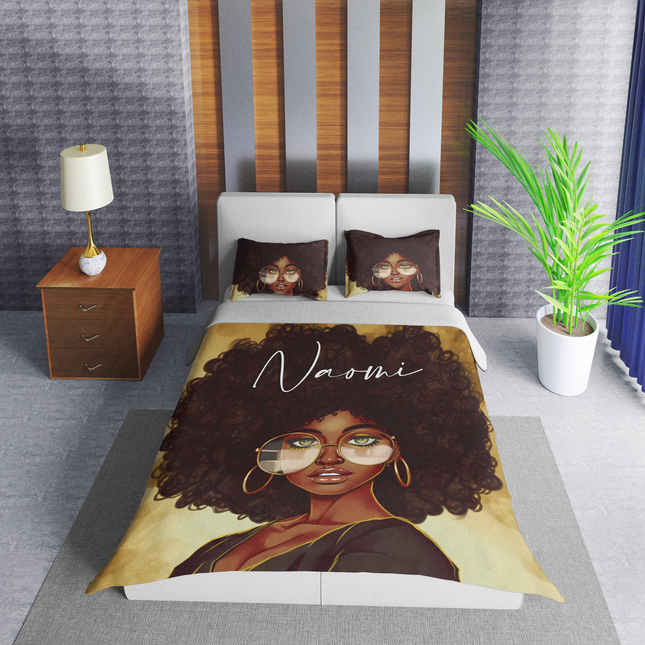 Personalized Curly Black Girl Duvet Cover Bedding Set