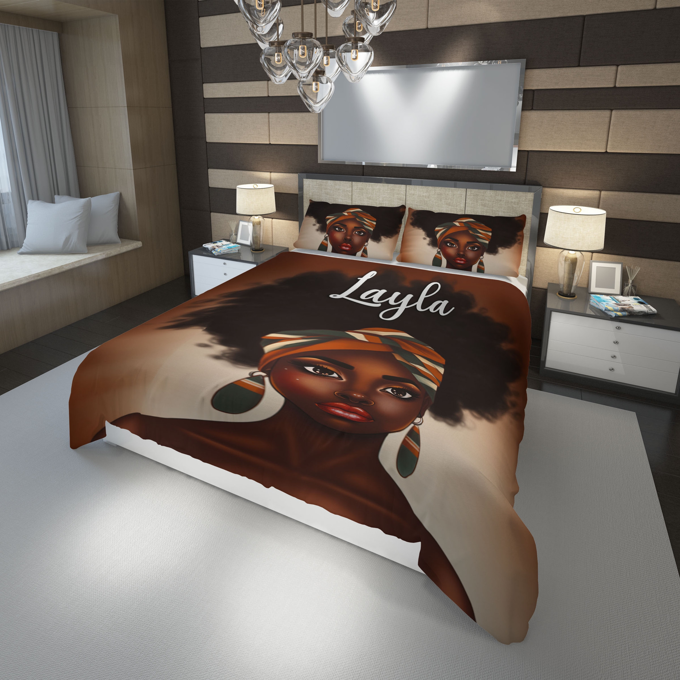 Personalized Black Girl With Turban Bedding Set