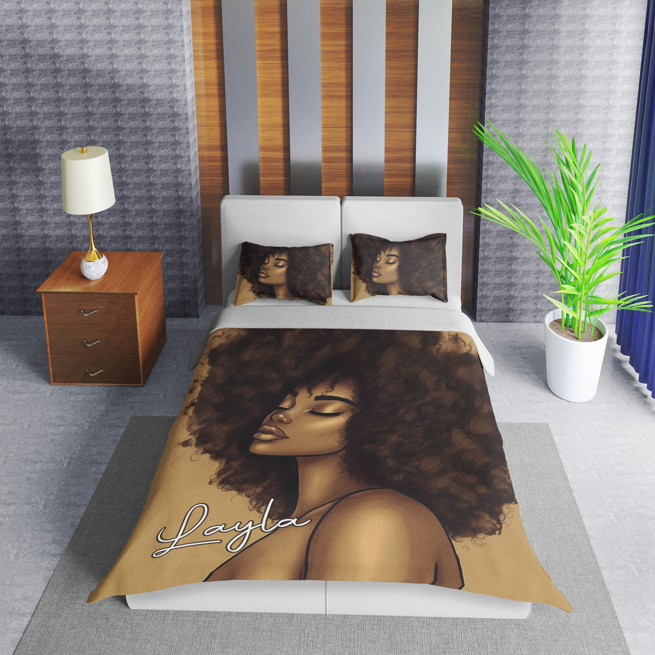Personalized Black Sassy Girl All Brown Duvet Cover Bedding Set