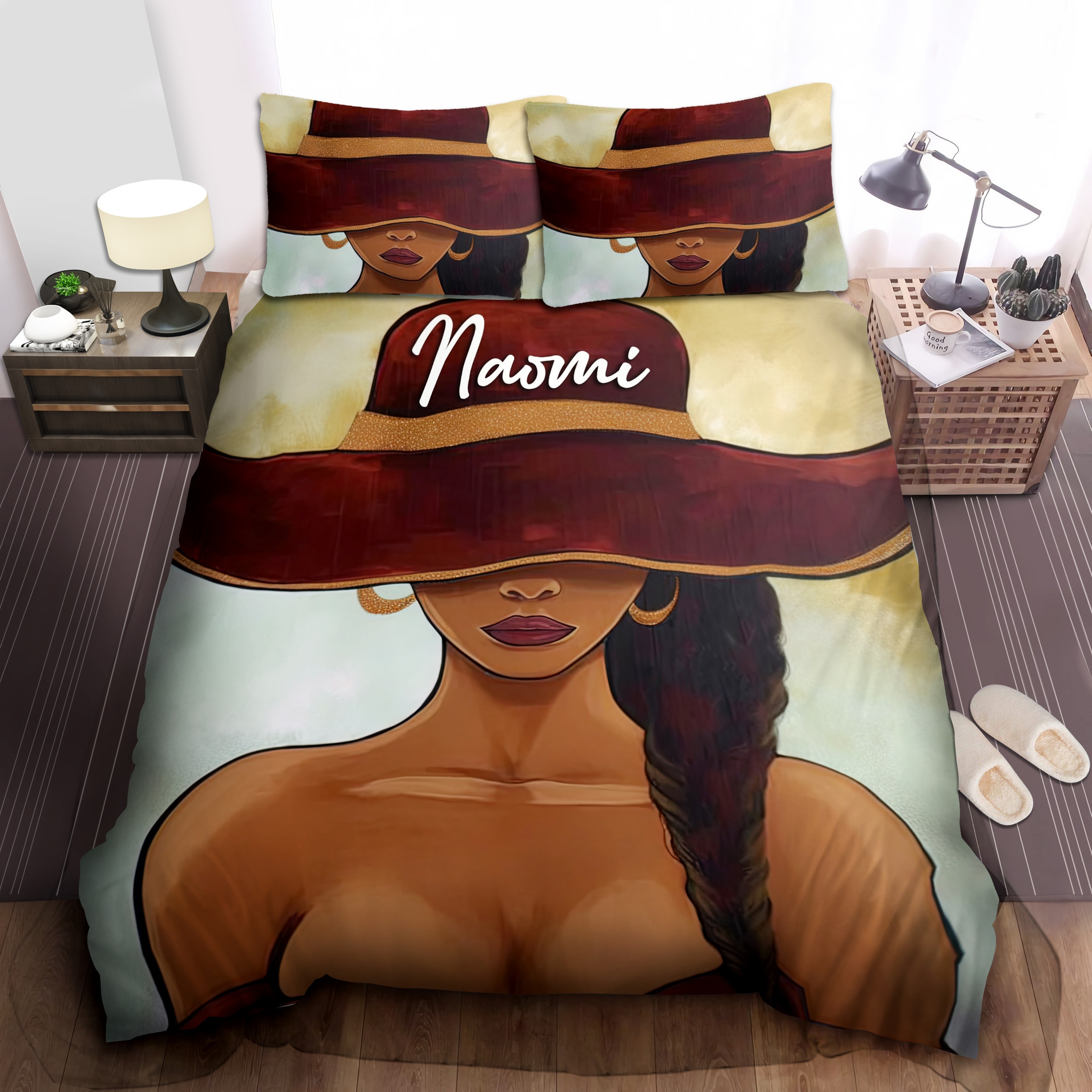 Personalized Black Sassy Girl With Big Hat Duvet Cover Bedding Set
